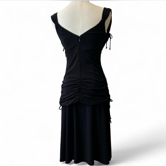 y2k Goth Babydoll Black Bow Ruched Midi Prom Dress Laundry Shelli Segal Size 6 - Picture 2 of 7